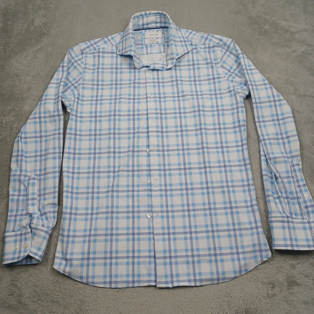 Porter & Ash Shirt Mens Small Blue Plaid Kinetic Stretch‎ Button Up Preppy